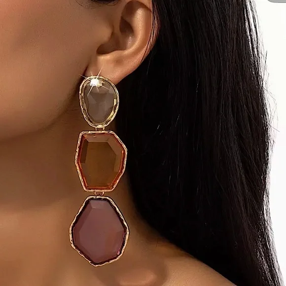 Boho Multicolor Handmade Dangle Earrings Stainless Steel Vibrant Gold Plated - Picture 2 of 5